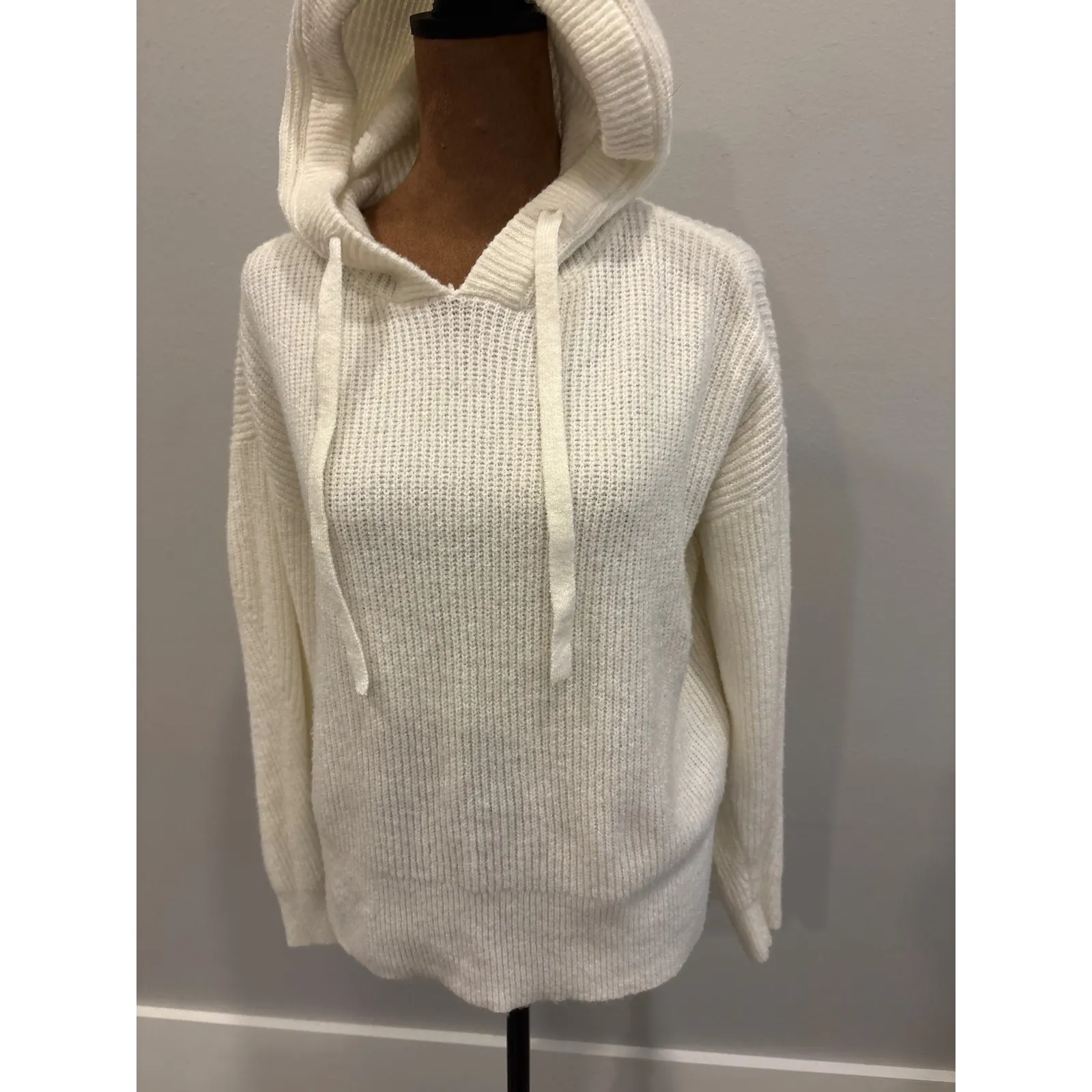 Lucky Brand White Knit Hooded Sweater Womens S P Cozy Casual Everyday - Image 2