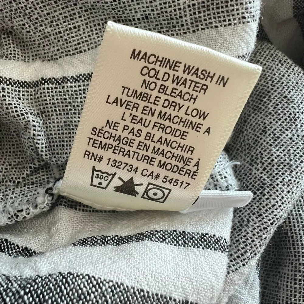 Cloth & Stone Anthropologie Gray White Linen Blend Striped Belted Jumpsuit Small - Image 9