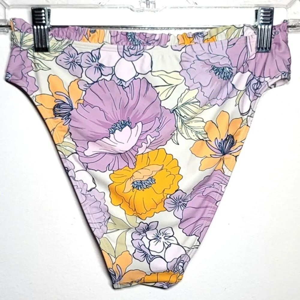 Cupshe High Waist Cheeky Bikini Bottoms Light Purple Floral Small - Image 4