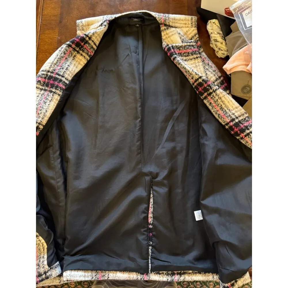 Thakoon Design Nation Vest Women Large Ivory Black Plaid Notch Lapel Open‎ Long - Image 13