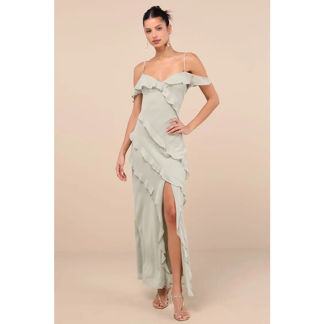 NWT Lulus Elara Light Sage Ruffled Maxi Dress Bridesmaid Banquet Wedding Sz XL - Image 2