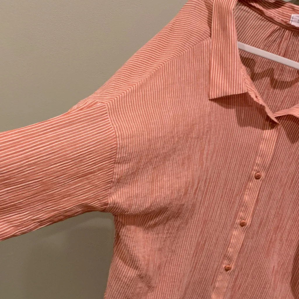 Sage The Label Women’s Large Unstructured Orange Striped Button Up Cotton Shirt - Image 10