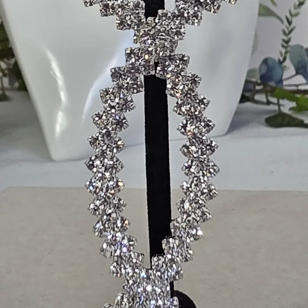 Large Silver and Rhinestone Hoop Earrings - Image 5