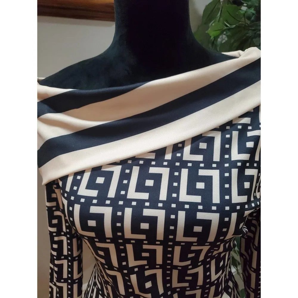 Chicme Beige Black Turn Down Collar Long Sleeve Casual Knee Length Dress Size M Size M - Image 12