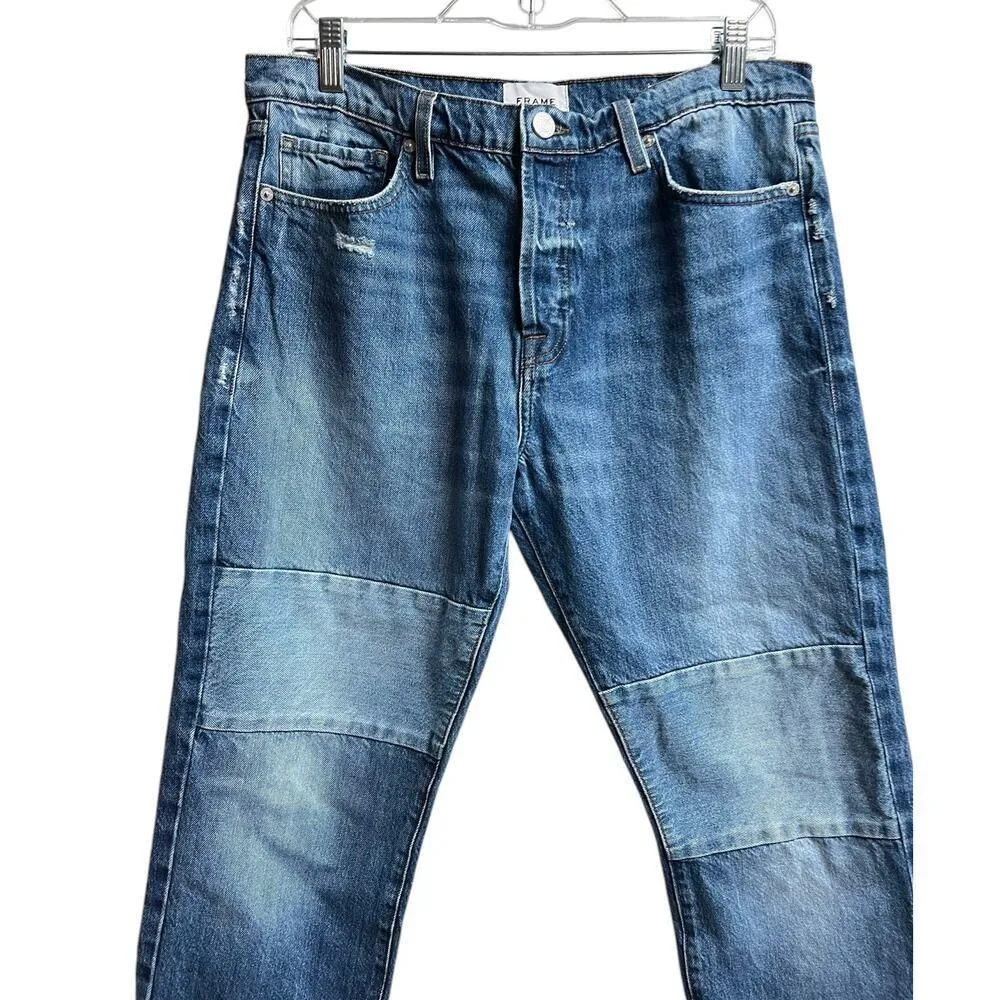 Frame Jeans Le Slouch Denim Medium Wash Straight Button Fly Leg Patch Mending - Image 3