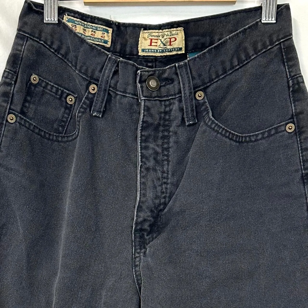 EXPRESS Vintage 90s‎ No 4 EXP Black Denim High Rise Tapered Jeans Womens 7/8 Y2K - Image 2