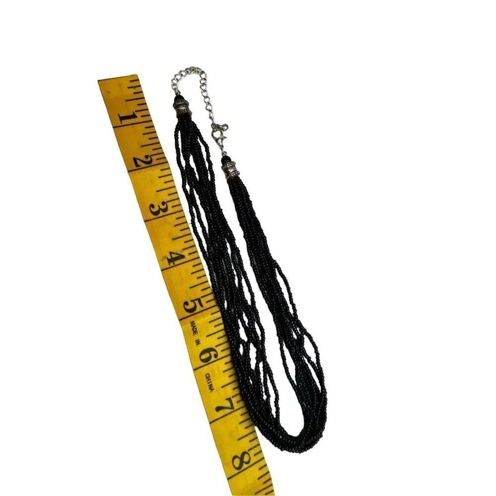 Multi layered mini black beaded necklace Black - Image 7