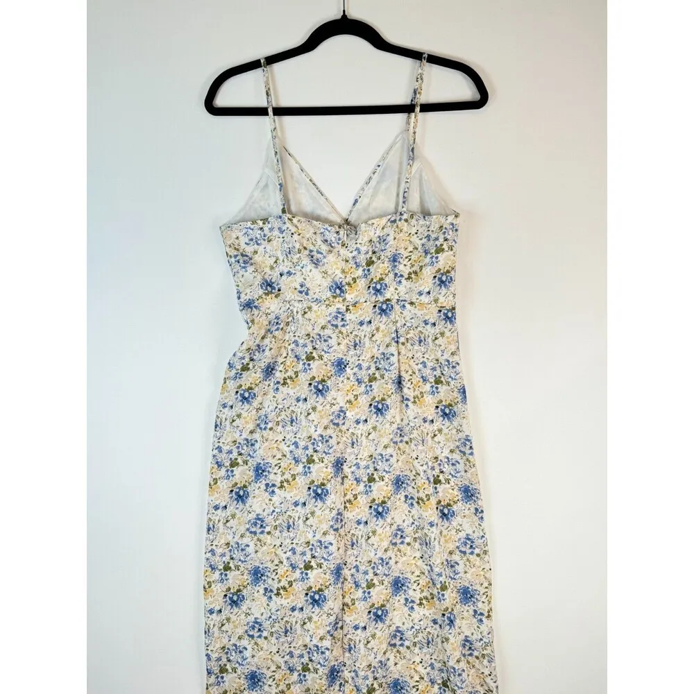 En Saison Women Dress Beige Allover Floral V Neck Ruched Maxi Boho Size Small White - Image 6