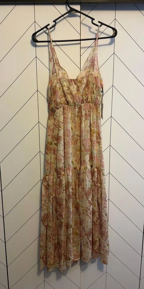 Floret Studios Women XS Taupe Mauve Cottage Fairy Floral Long Dress Romantic New Pink - Image 11