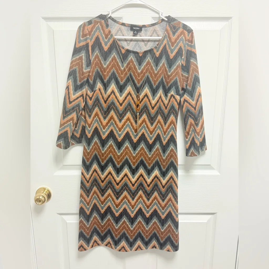 Tacera Multicolor Chevron Long Sleeve Dress size S - Image 2