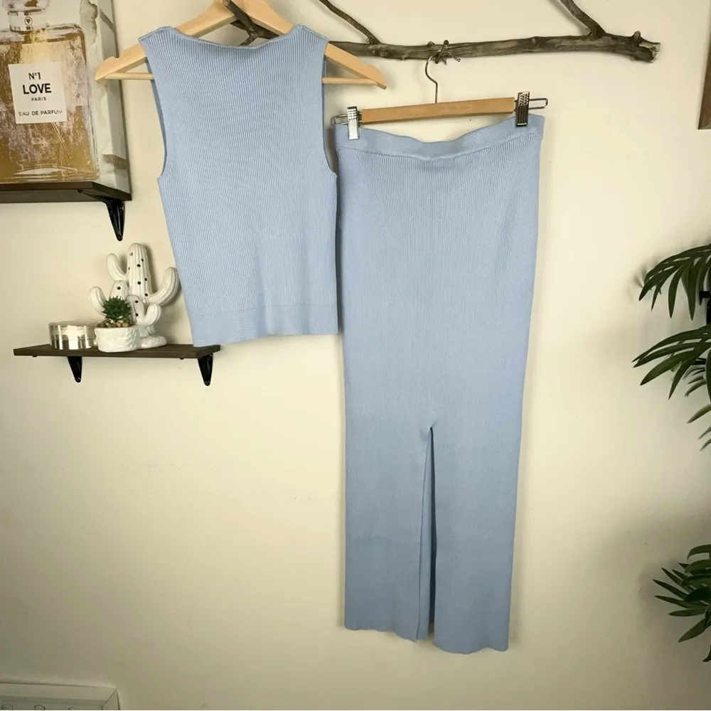 Olive + Oak Blue Knitted Top and Midi Skirt Set - Image 3