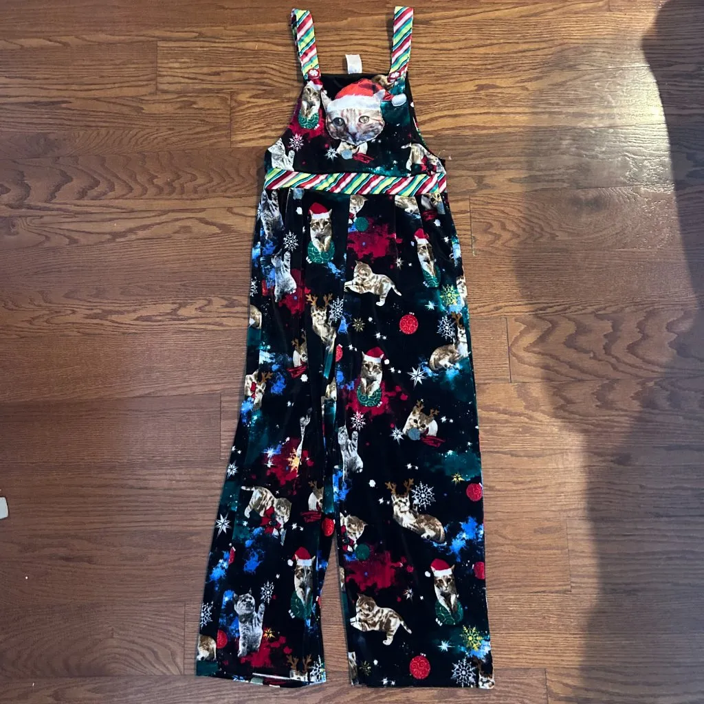 Christmas Cat Overall Jumpsuit Juniors Size Medium 7-9 Black Velvet Christmas - Image 4