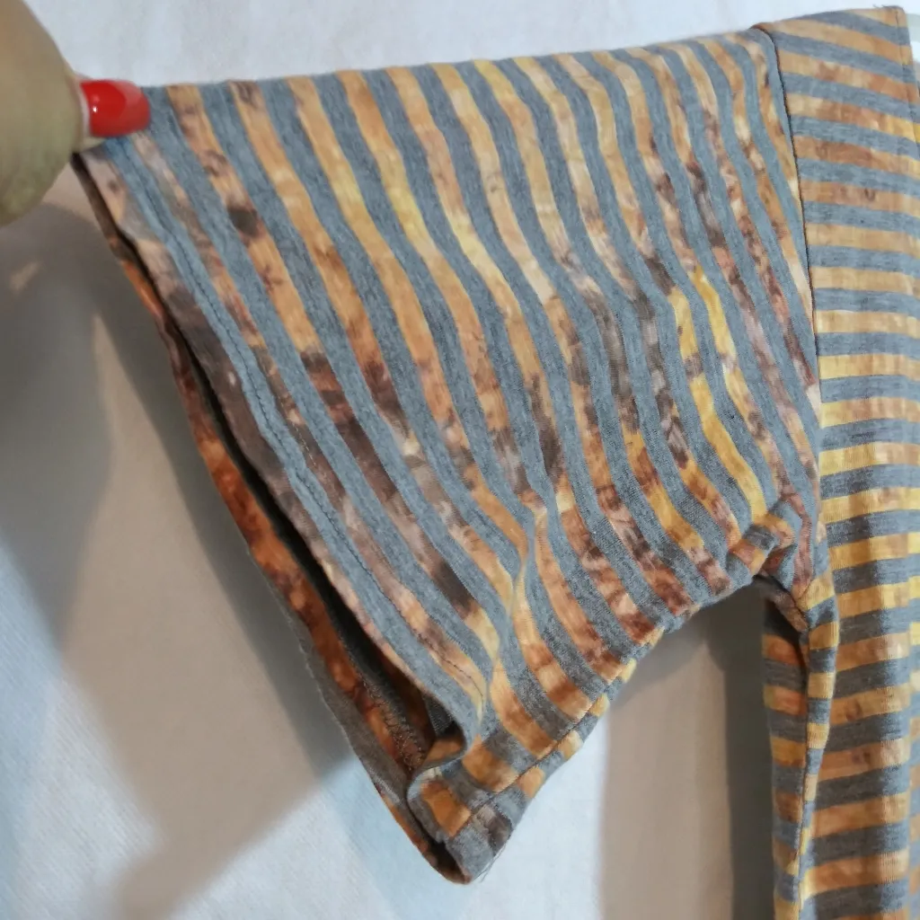 Earthbound Striped Short Sleeve Tunic Top With Pockets Bohemian Lagenlook Sz M Yellow Size M - Image 4