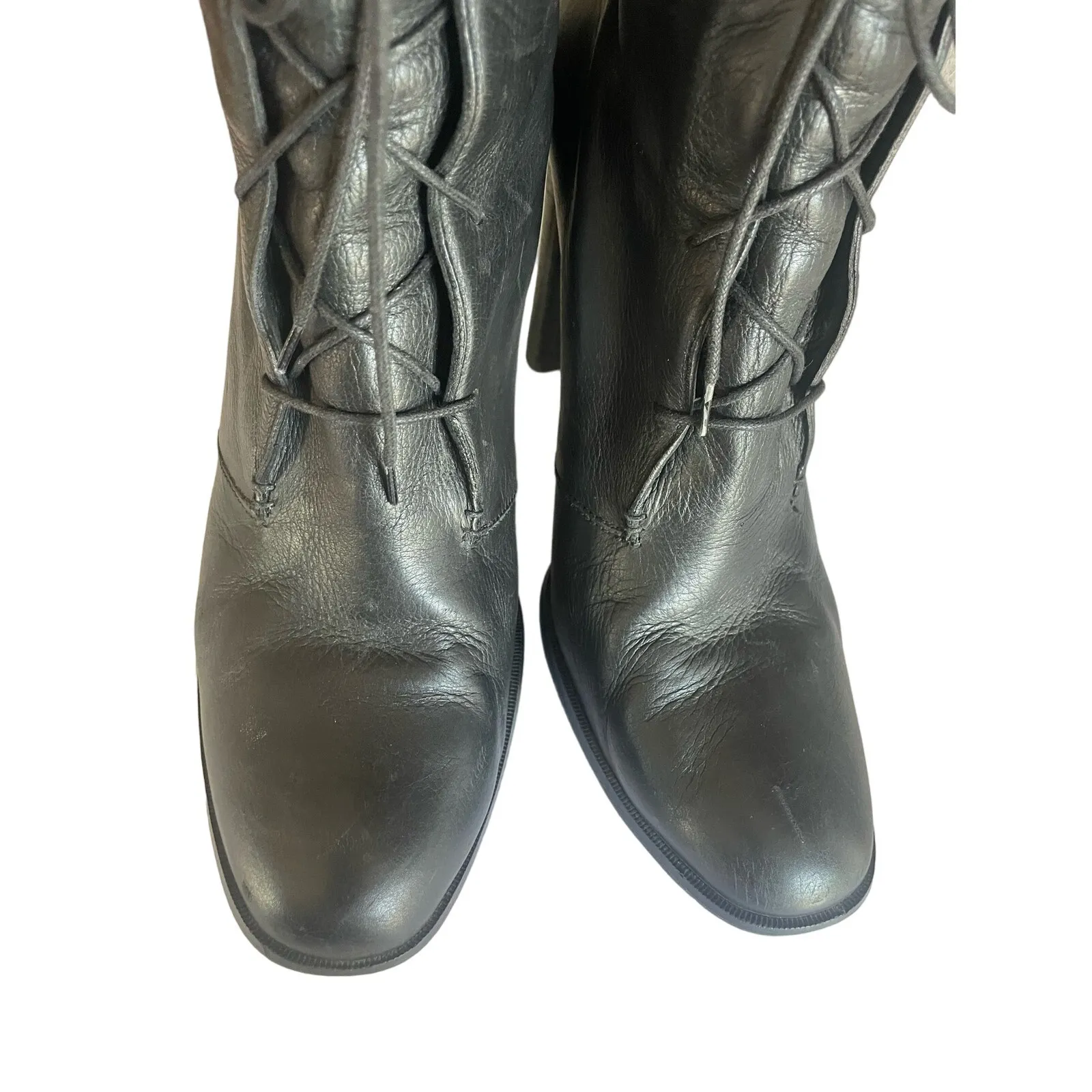 Vanessa Bruno Tie High Heel Witch Granny Boots in Black Leather Size 40/ US 9 - Image 4