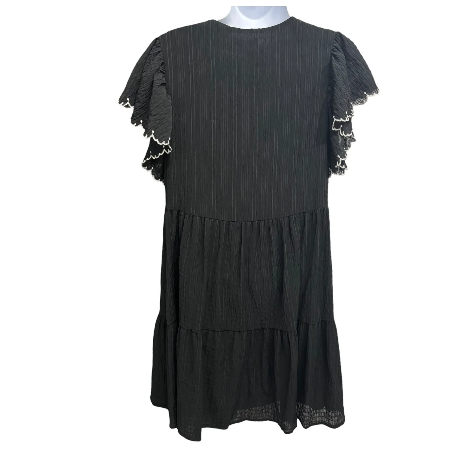 Who What Wear Black Textured Tiered Flutter Sleeve Dress Womens XS - Image 2