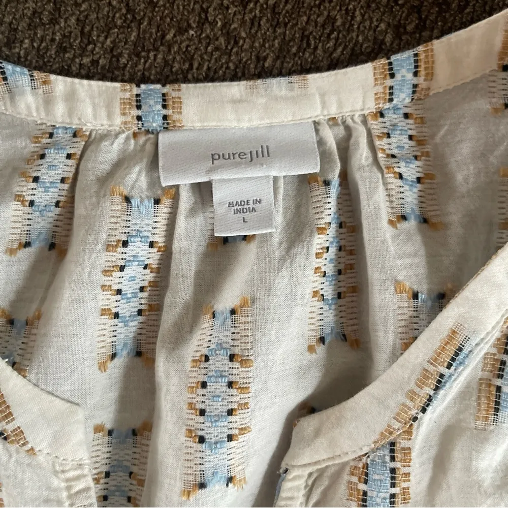 J Jill Pure Jill Top Womens L Tall Embroidered V-Neck Popover Blouse Lagenlook - Image 2