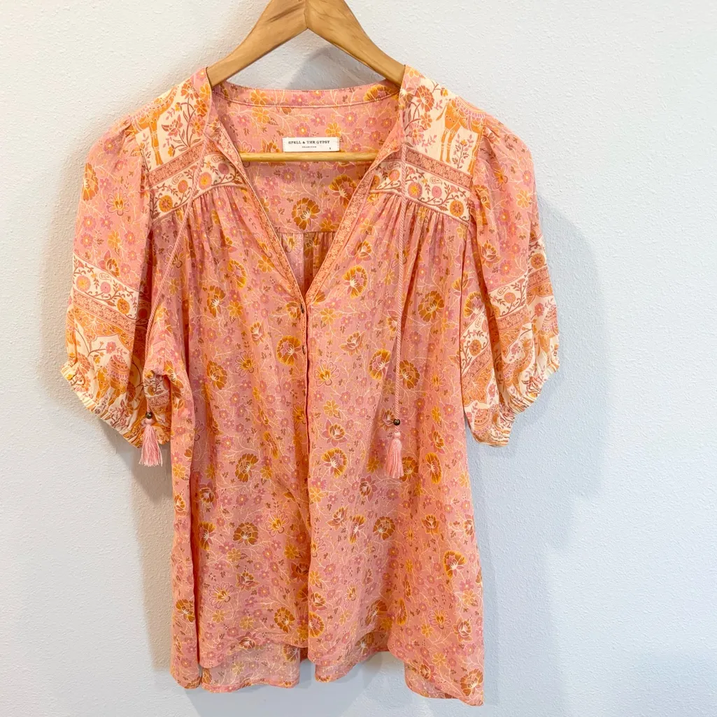 Spell‎ Sundown organic cotton blouse in Apricot size Small Pink - Image 2