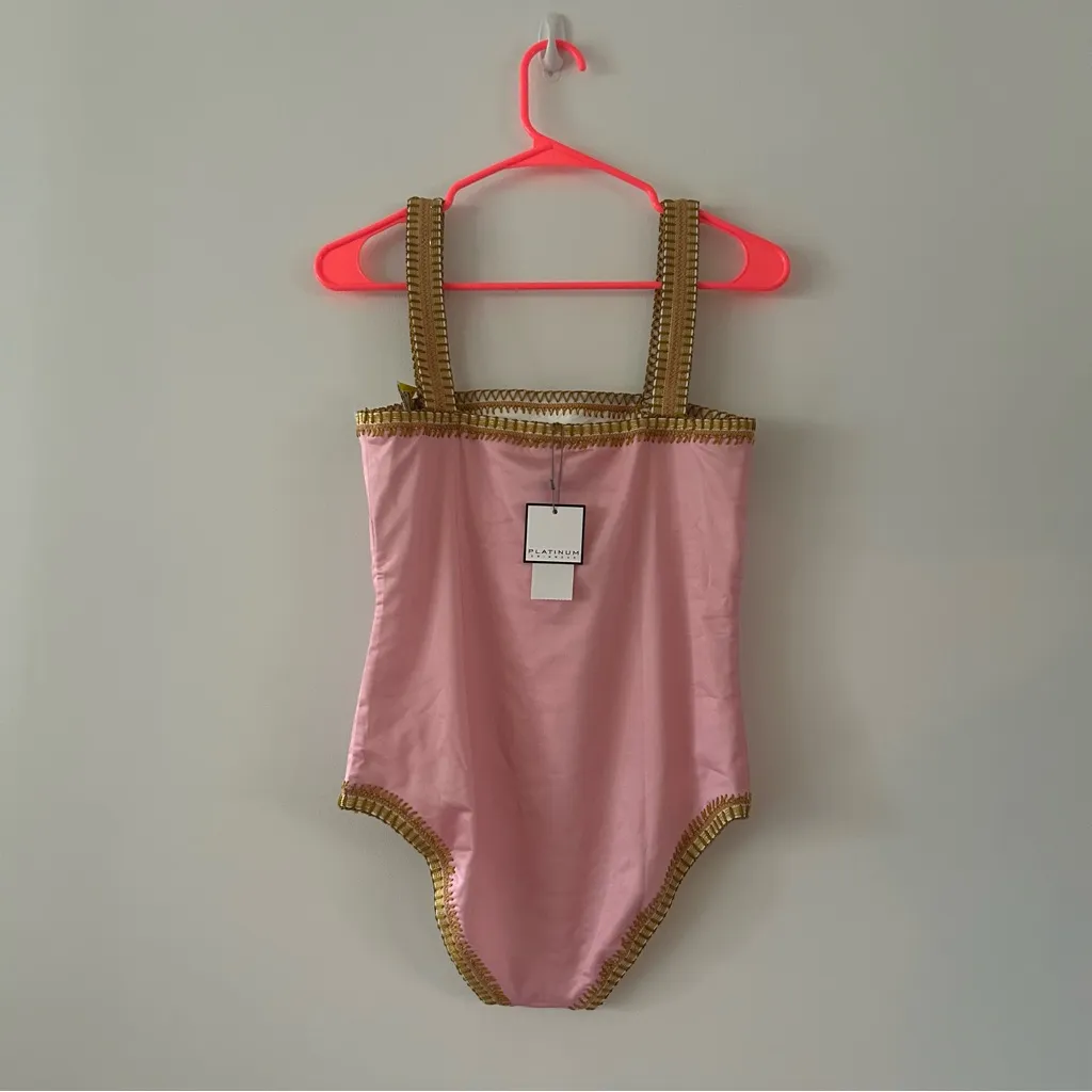 PQ Swim Pink Crochet Trim One Piece Swimsuit NWT Size M Size M - Image 5