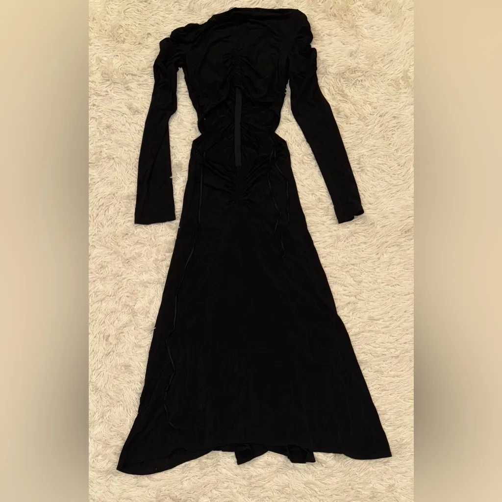 NWOT A.L.C. Mona Luxe Matte Black Jersey Cutout Back Ruched Midi Dress XS - Image 5