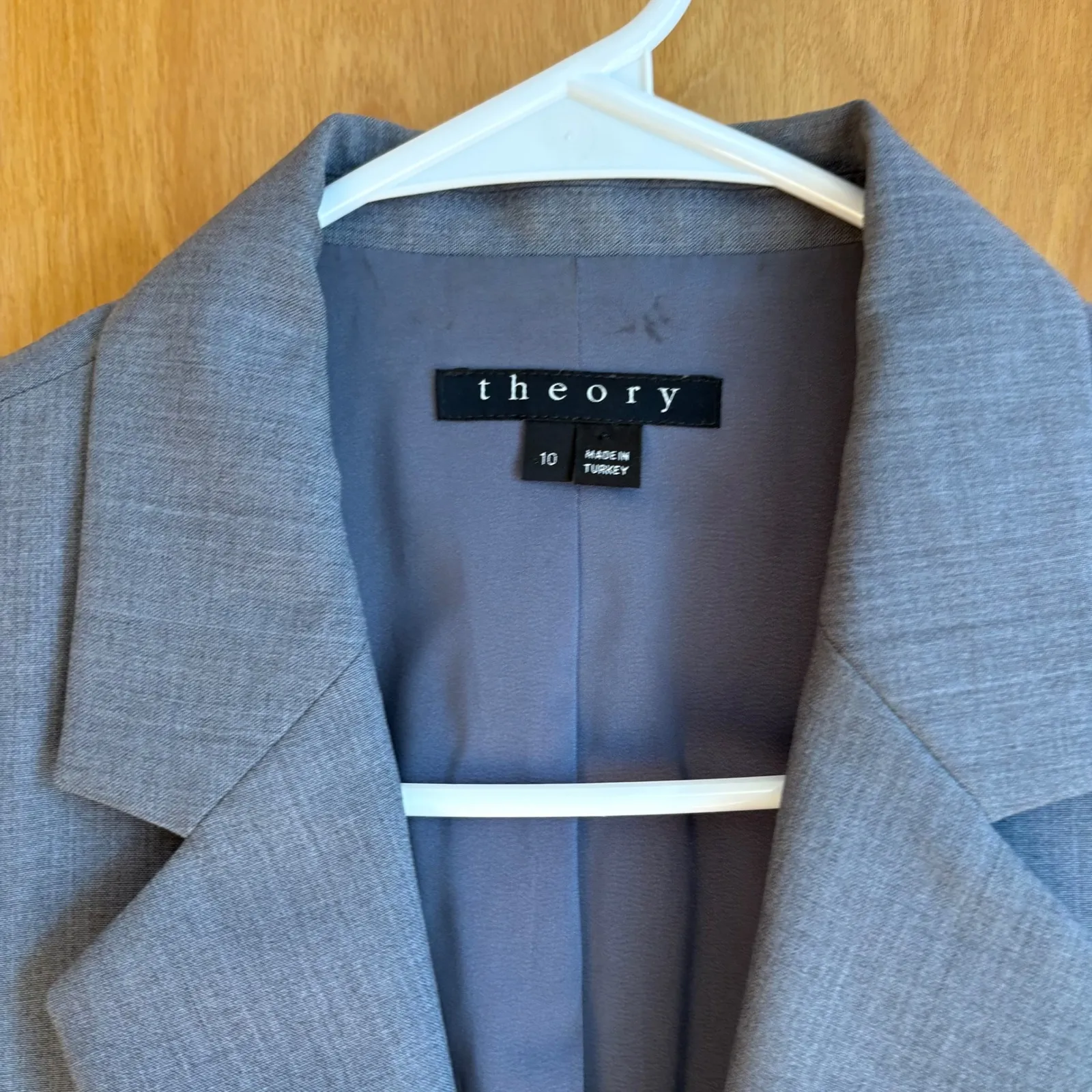 Theory Women Gray Wool Blend Blazer Jacket Size 10 Single Button - Image 2
