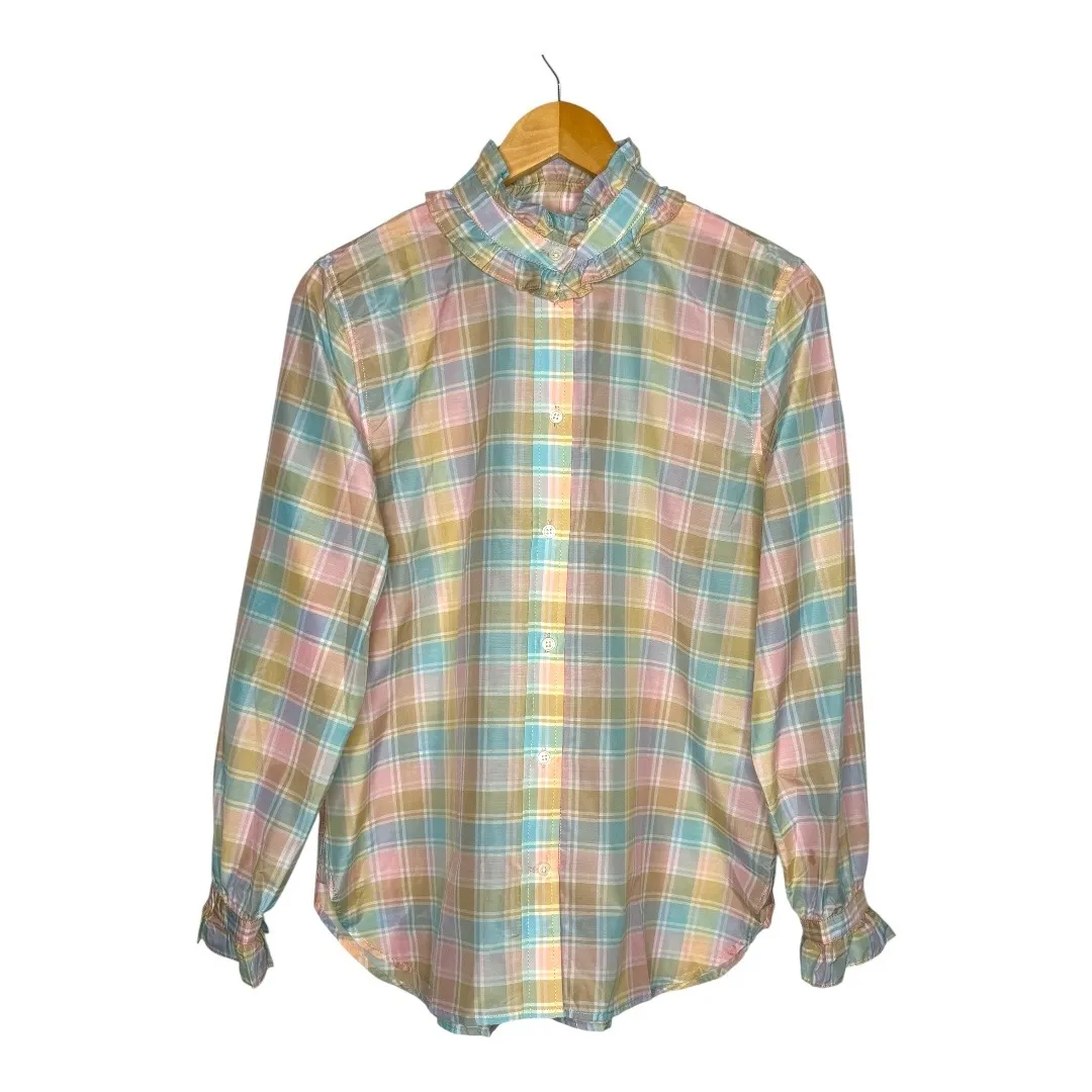 J.Crew  Classic Fit Silk Voile Ruffleneck Top Pastel Plaid Size 8 NWT‎ - Image 4