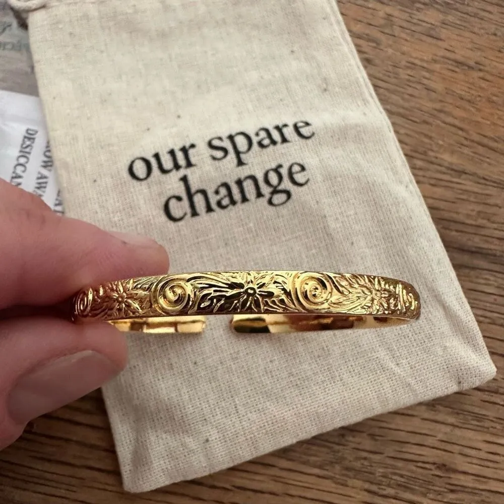 Our Spare Change floral Gold Plated Jewerly small cuff bracelet - Image 3