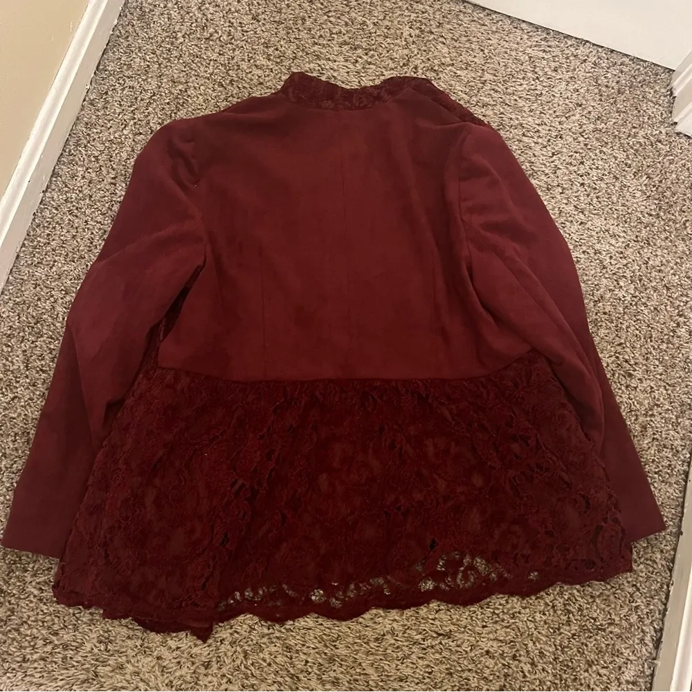 Chico’s Red Feminine Lace Faux Suede Jacket Women’s Size 2/XL/14 - Image 3