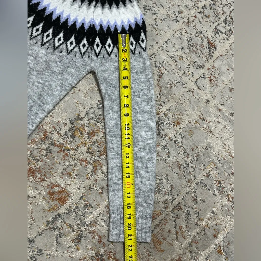 Aspen Fair Isle wool blend grey knit turtleneck sweater size Medium Gray - Image 5