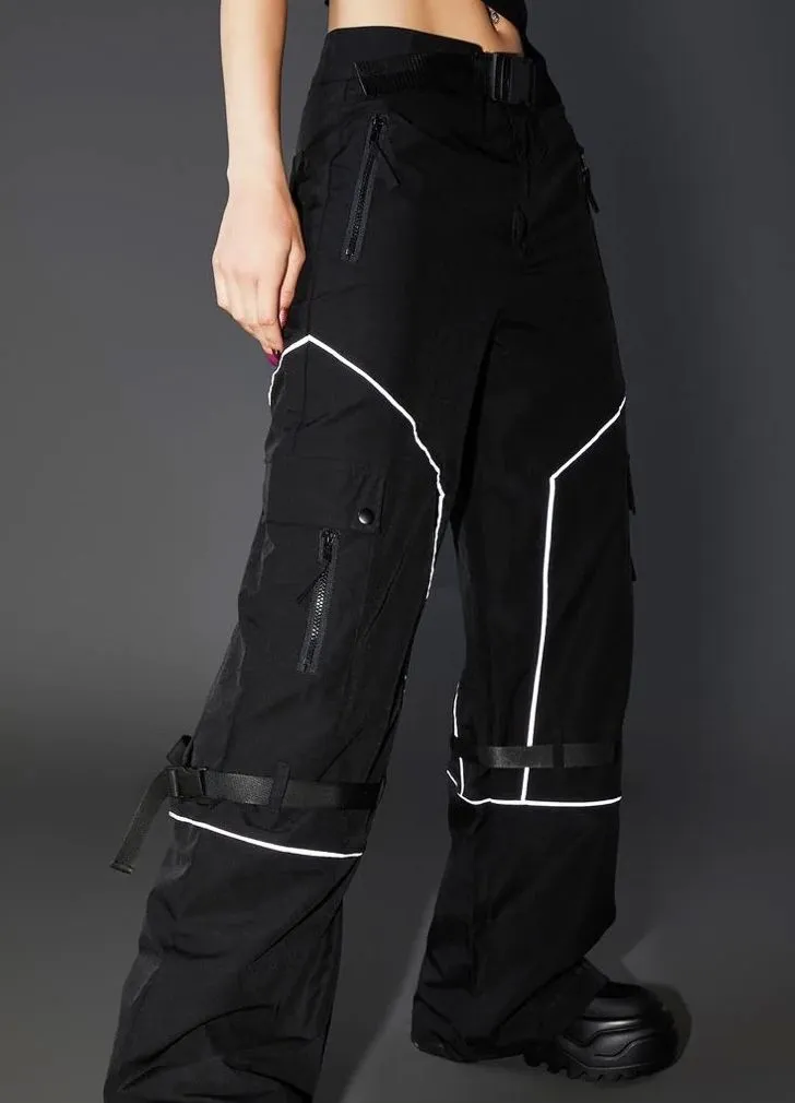 NWT dollskill dolls kill poster grl wide leg reflective track pants parachute s - Image 1