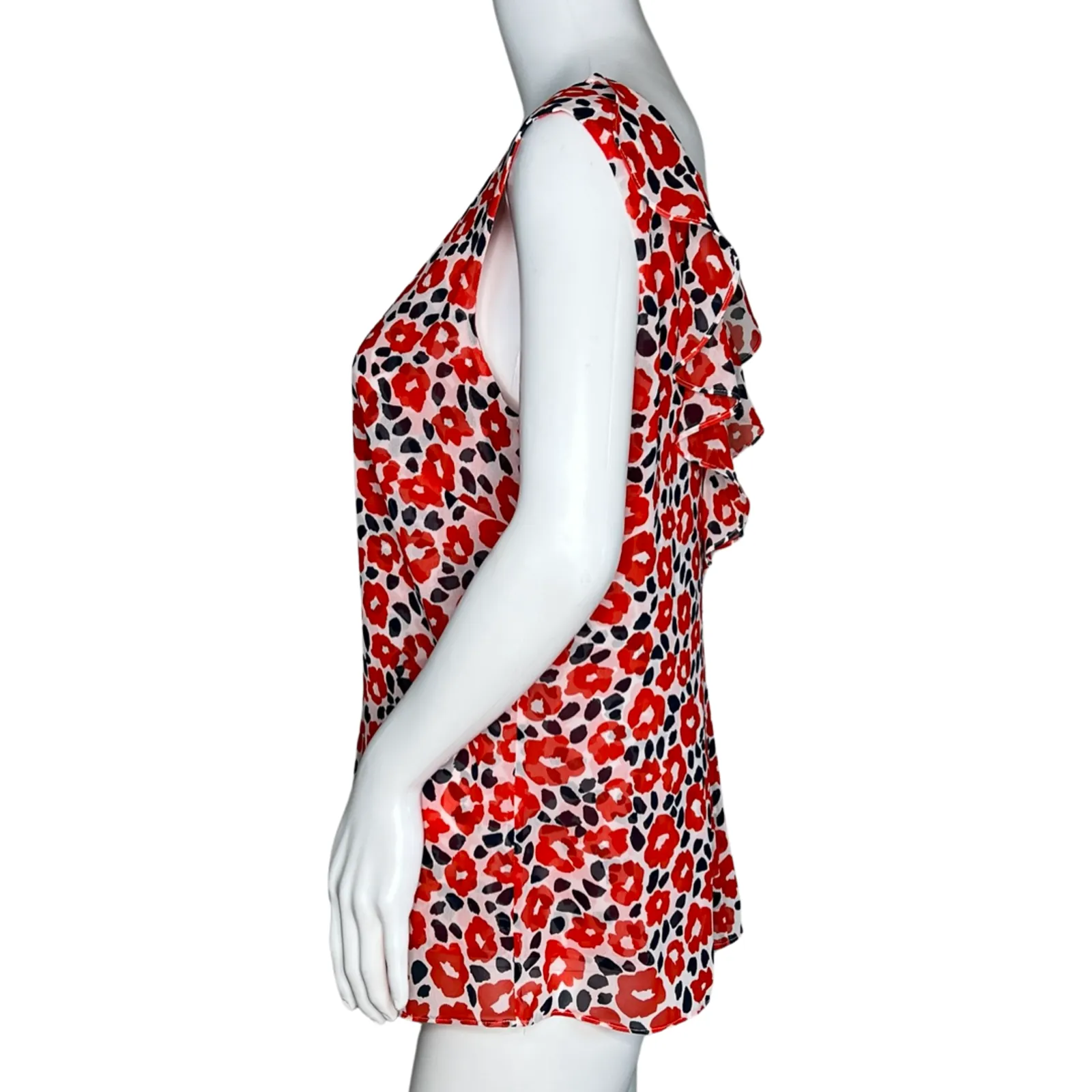 Cabi Shirt Womens Small Red White Floral Flipside Blouse Ruffle Trim Work Casual - Image 3