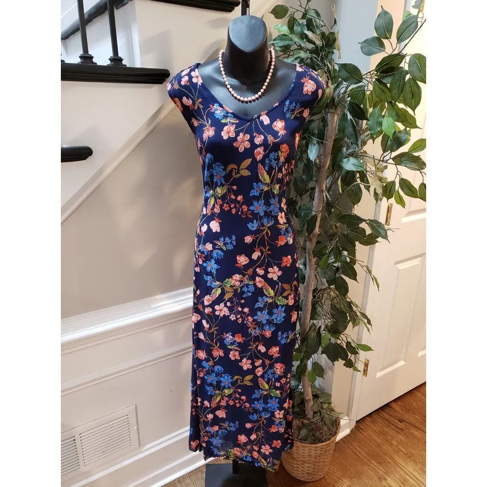Woman Within Maxi Dress Women's Size 18/20 Blue Floral Chiffon Sleeveless V Neck - Image 4