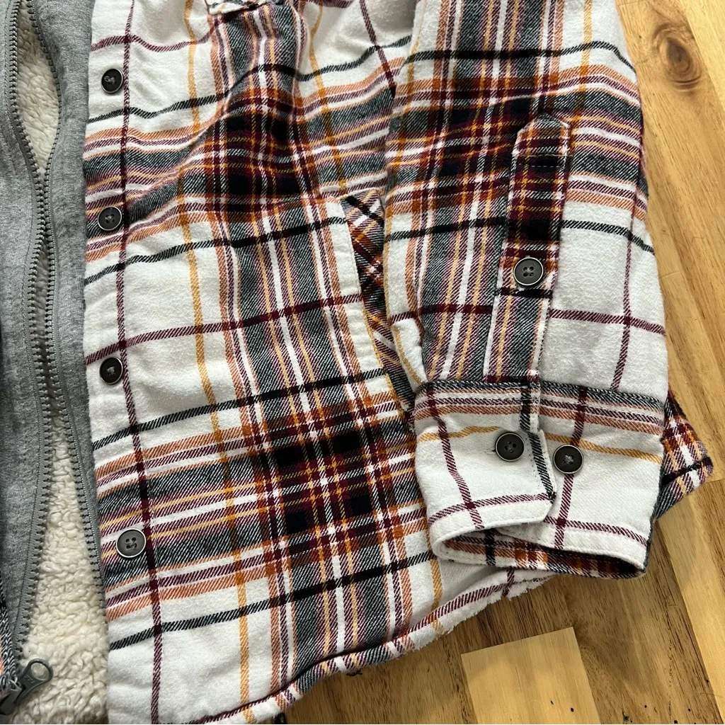 Natural Reflections Plaid Sherpa Lined Hooded Jacket Shacket L/G - Image 2