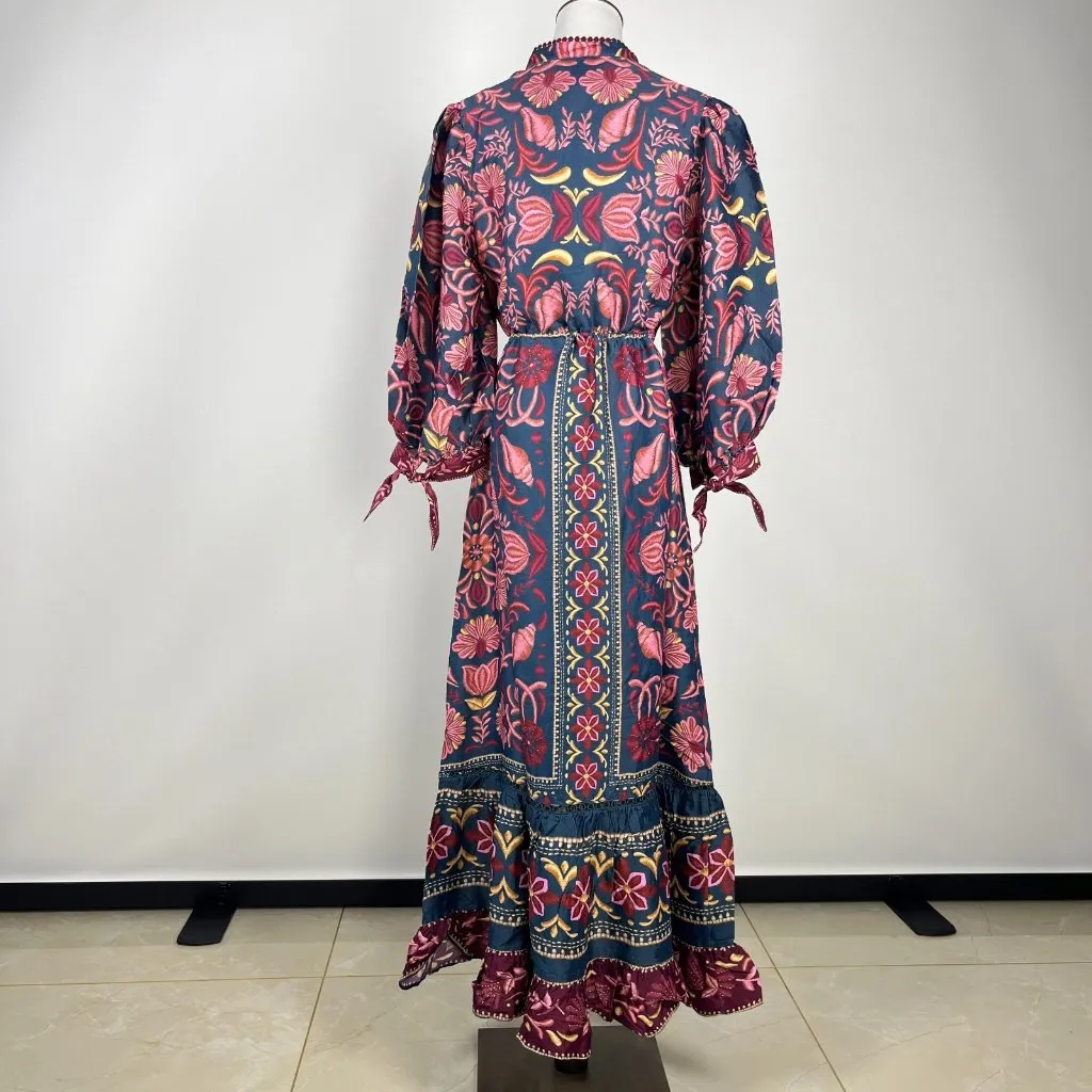 NWOT Farm Rio Floral Beads Tie Printed Tunic Ruffles Maxi Dress Size XS - Image 8