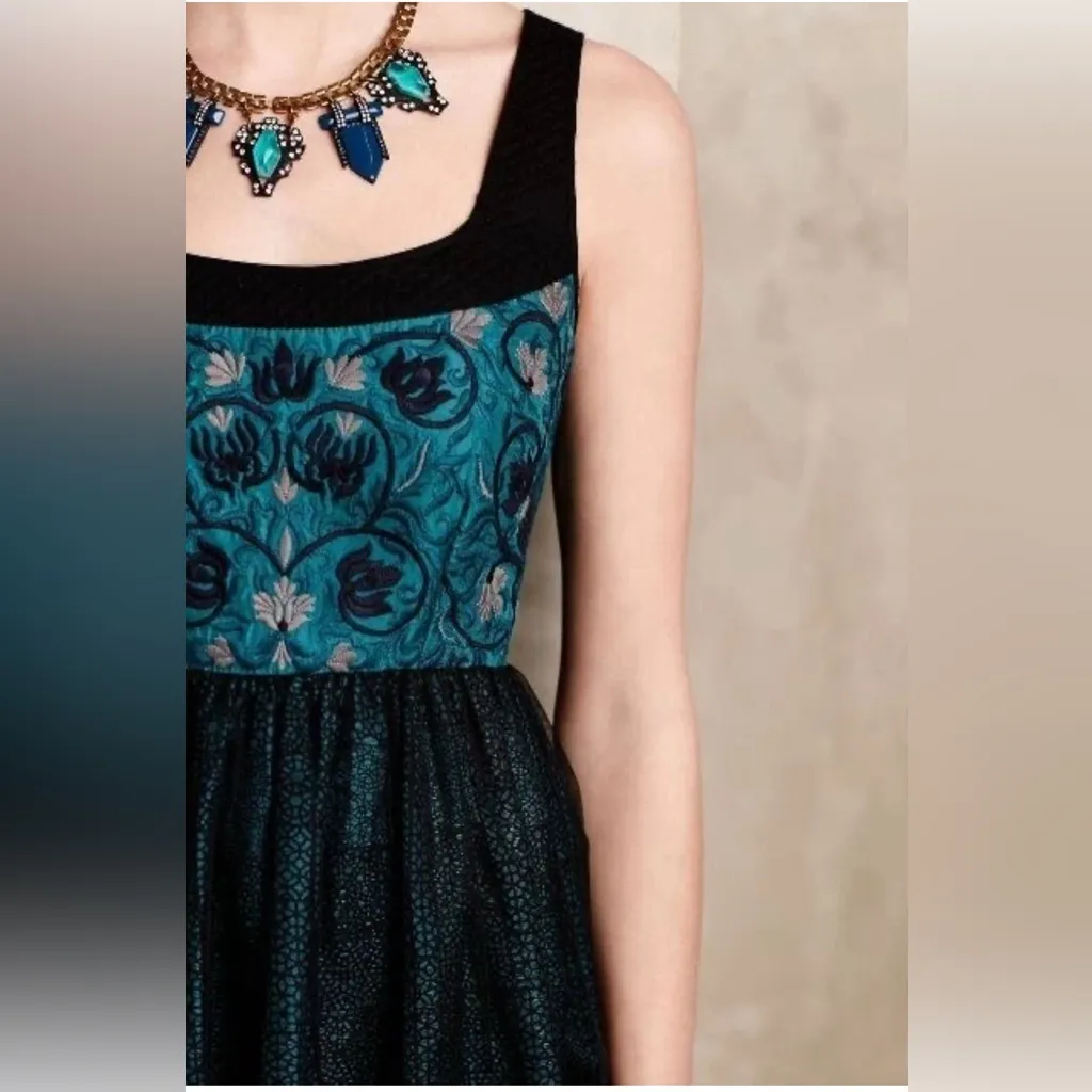 NWT-Anthropologie Niki Mahajan Black Teal Embroidered Tamula Dress SZ 6 - Image 2