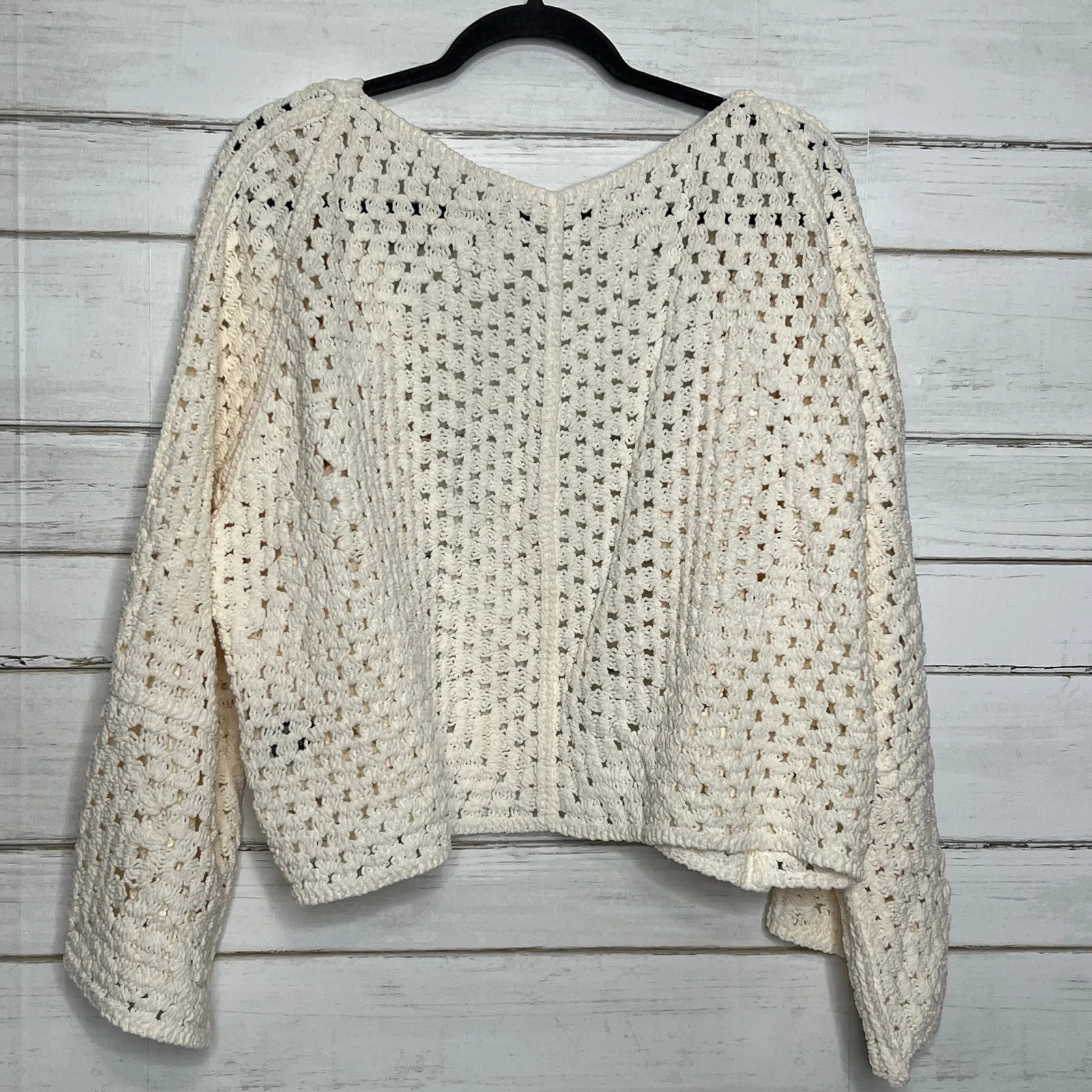 POL Crochet Cardigan Sweater Cream Ivory Size Medium - Image 3