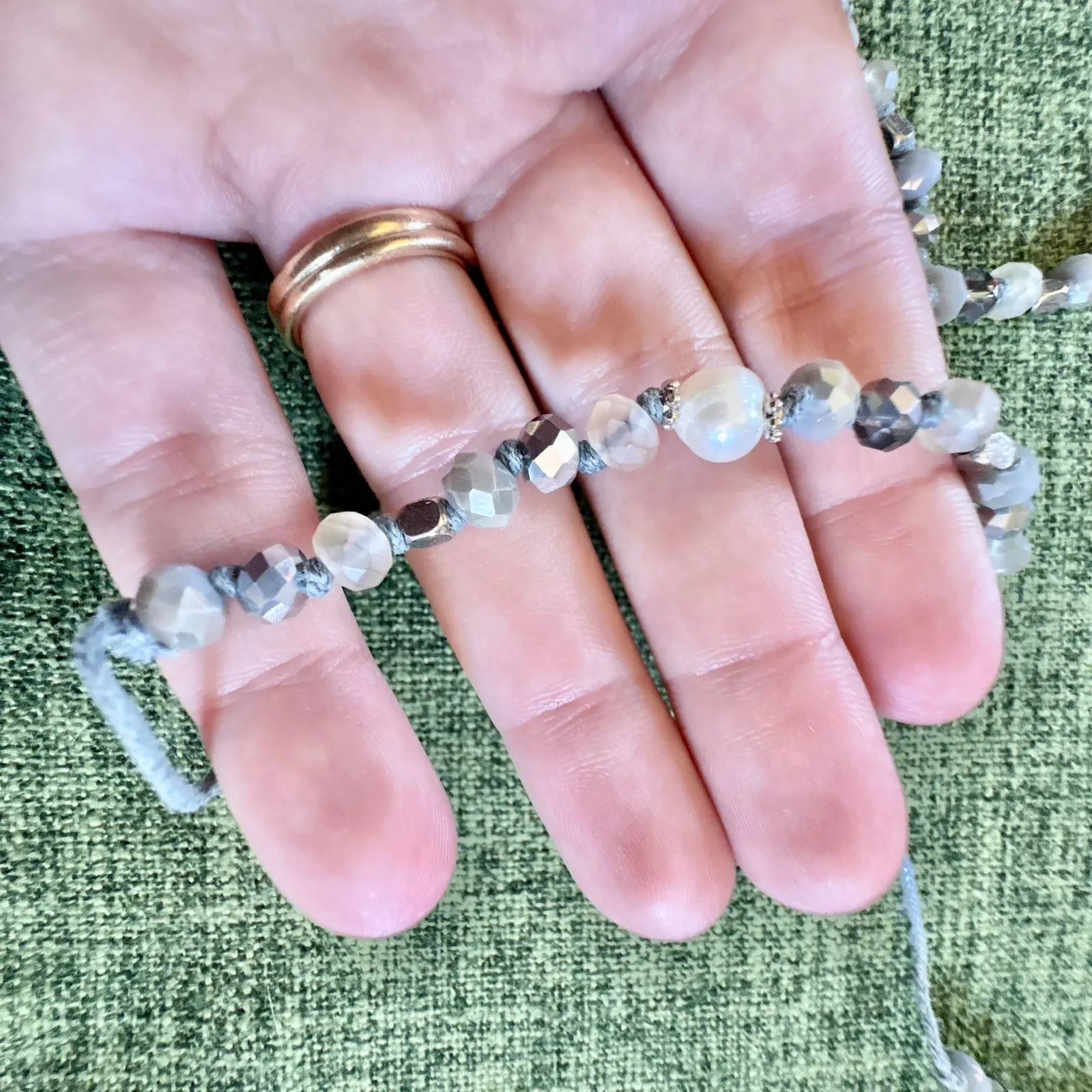 Marlyn Schiff Pearl Crystal Beaded Twine Rope Necklace Bracelet NEW Gray - Image 4