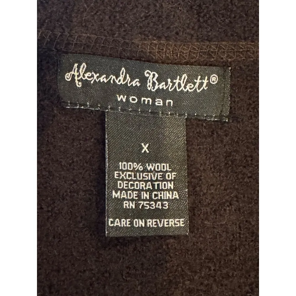 Alexandra Bartlett Sweater Women 1X Brown Wool Knit Embroidered Collar Cardigan - Image 9