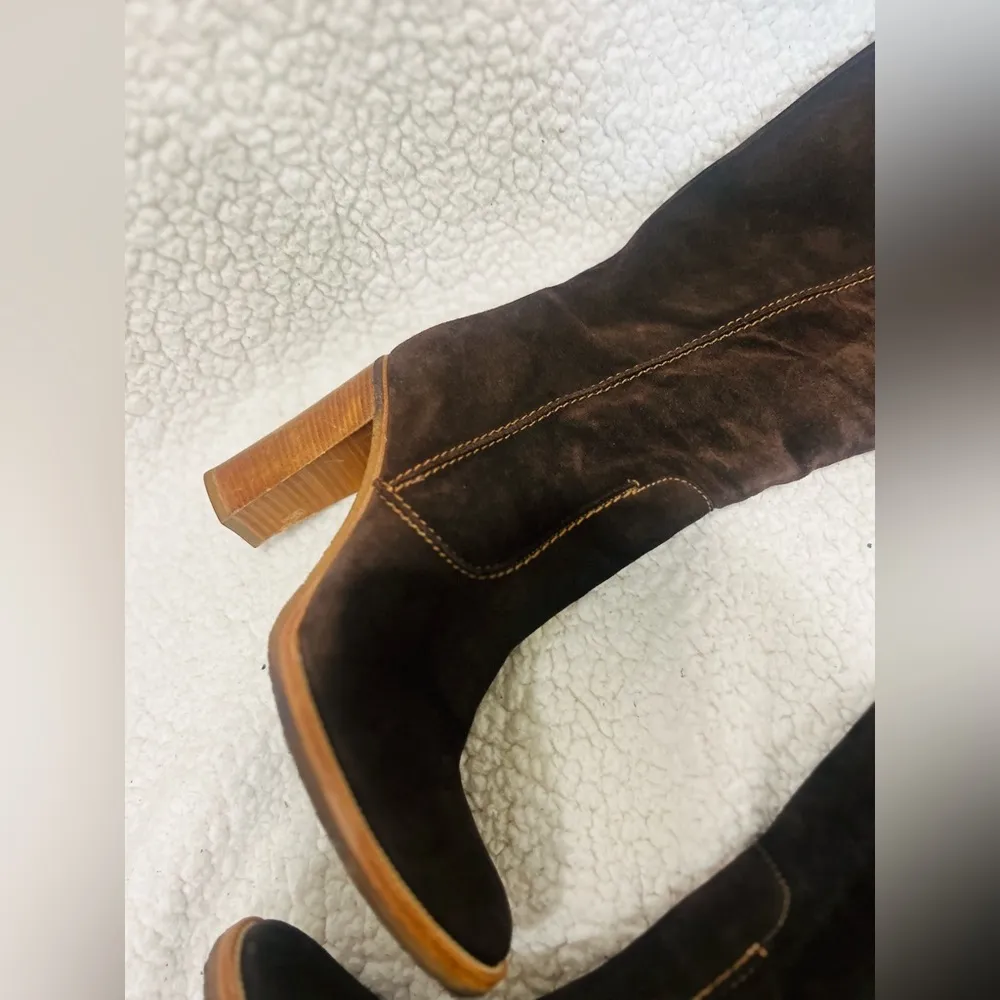 Vintage Brown leather upper boots size 9.5 to 10 fits very good condition - Image 8