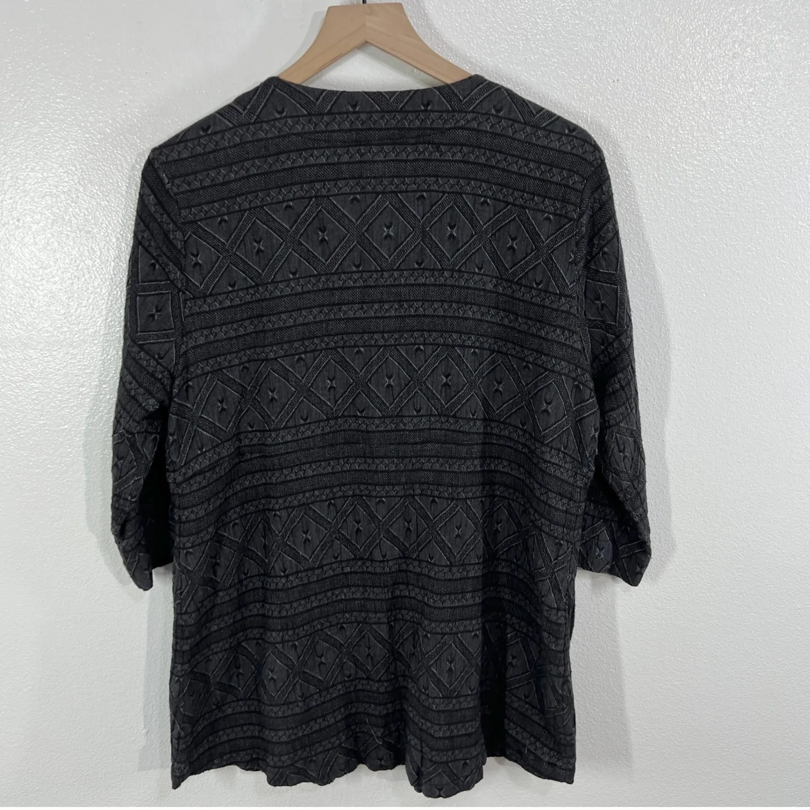 Soft Surroundings PXL Black Embellished Button Top Linen‎ Cotton Blend Textured - Image 3