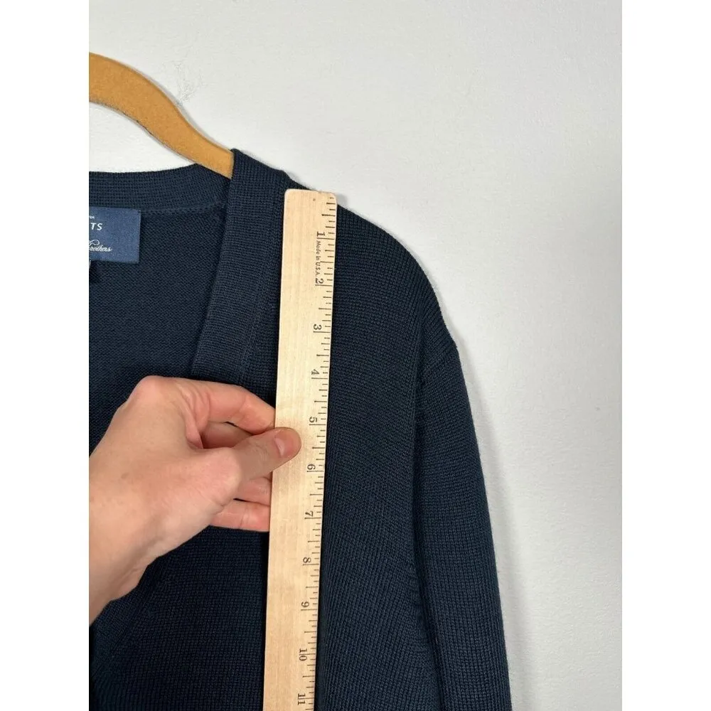 Brooks Brothers Large Womens Cardigan Striped Wrists Navy Blue V-Neck Wool Blend - Image 9