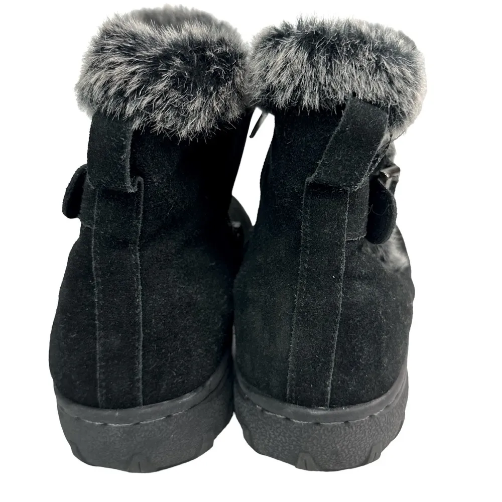 Khombu All Weather Black Suede Faux Fur Buckle Accent Zip Up Winter Boots Size 9 - Image 4