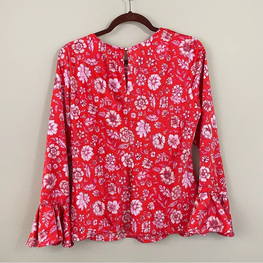 J.Crew Poppy Fields Satin Bell Sleeves‎ Winter Garden Blouse Size Medium - Image 4