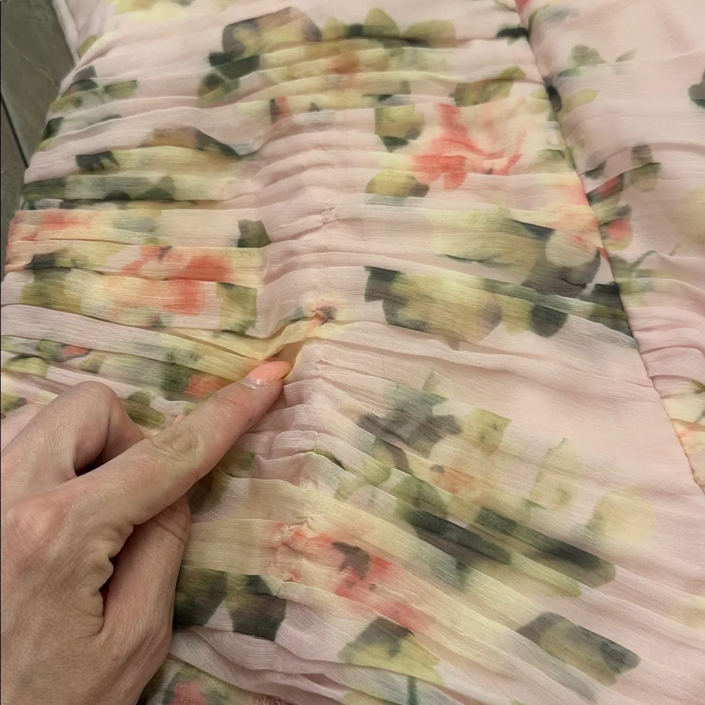 IEENA FOR MAC DUGGAL
Light Pink Floral Print Asymmetrical Ruffle Hem Dress - Image 15