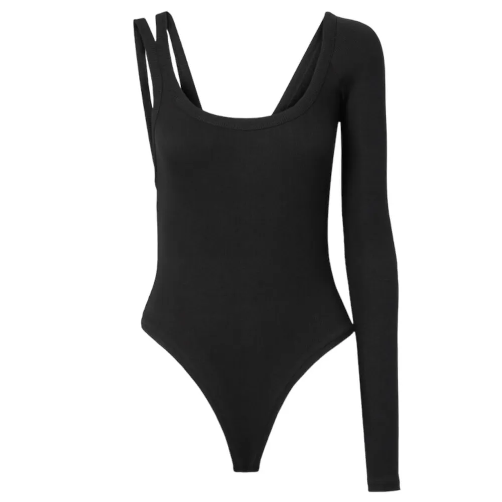 NWT Alix NYC Luna One Sleeve Ribbed Stretch Modal Jersey Thong Bodysuit in Black - Image 6