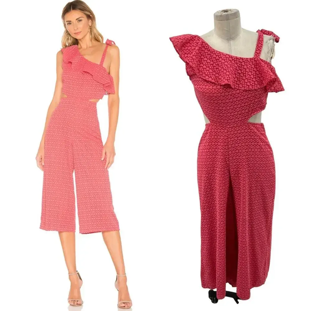 Tularosa x Revolve Belle Jumpsuit in Coral Pink One Shoulder Wide‎ Leg Medium - Image 2