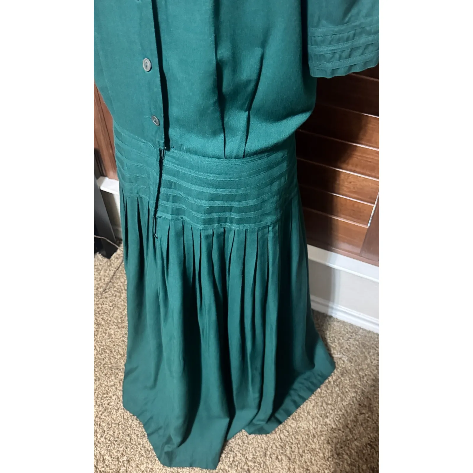 Vintage Plaza South Green Dress Size 14 Midi Soutache Embroidered Neckline - Image 7