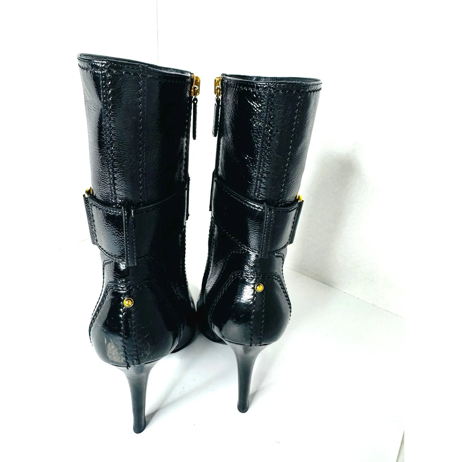 Gucci Hysteria Patent Leather Ankle Boots Size 37.5c Black High-Gloss Booties - Image 10