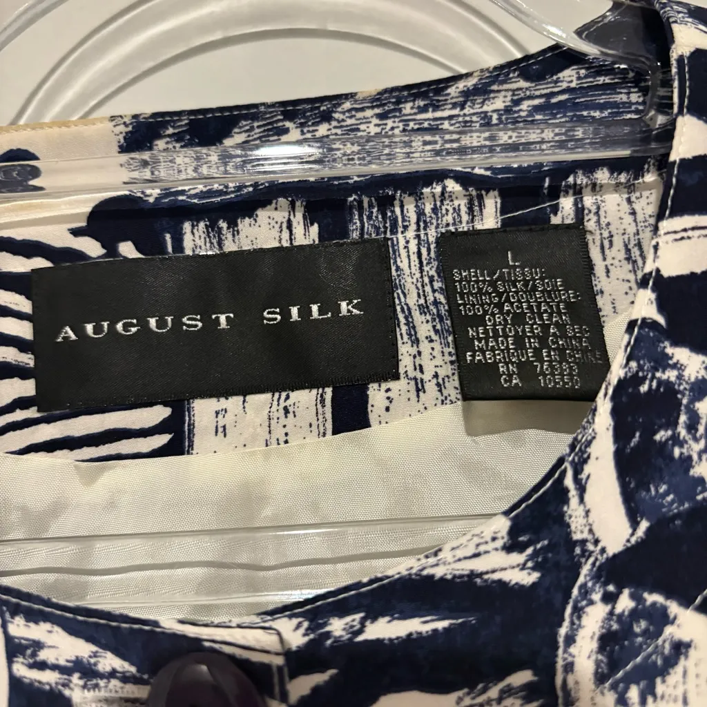 August Silk‎ Silk Quilt Patchwork Button Front Shoulder pad Jacket blazer blue L - Image 3