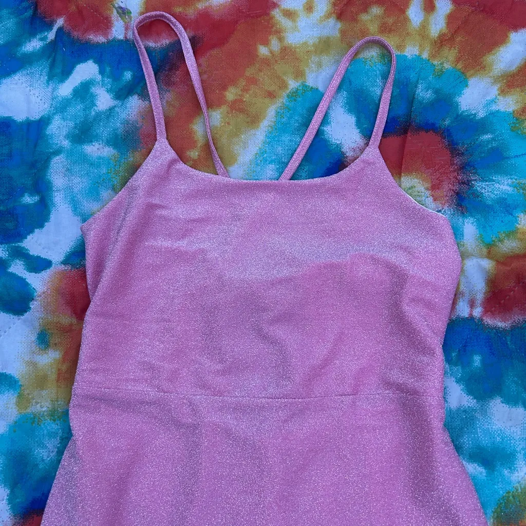 Pink Glittery Spaghetti Strap Dress - Image 2