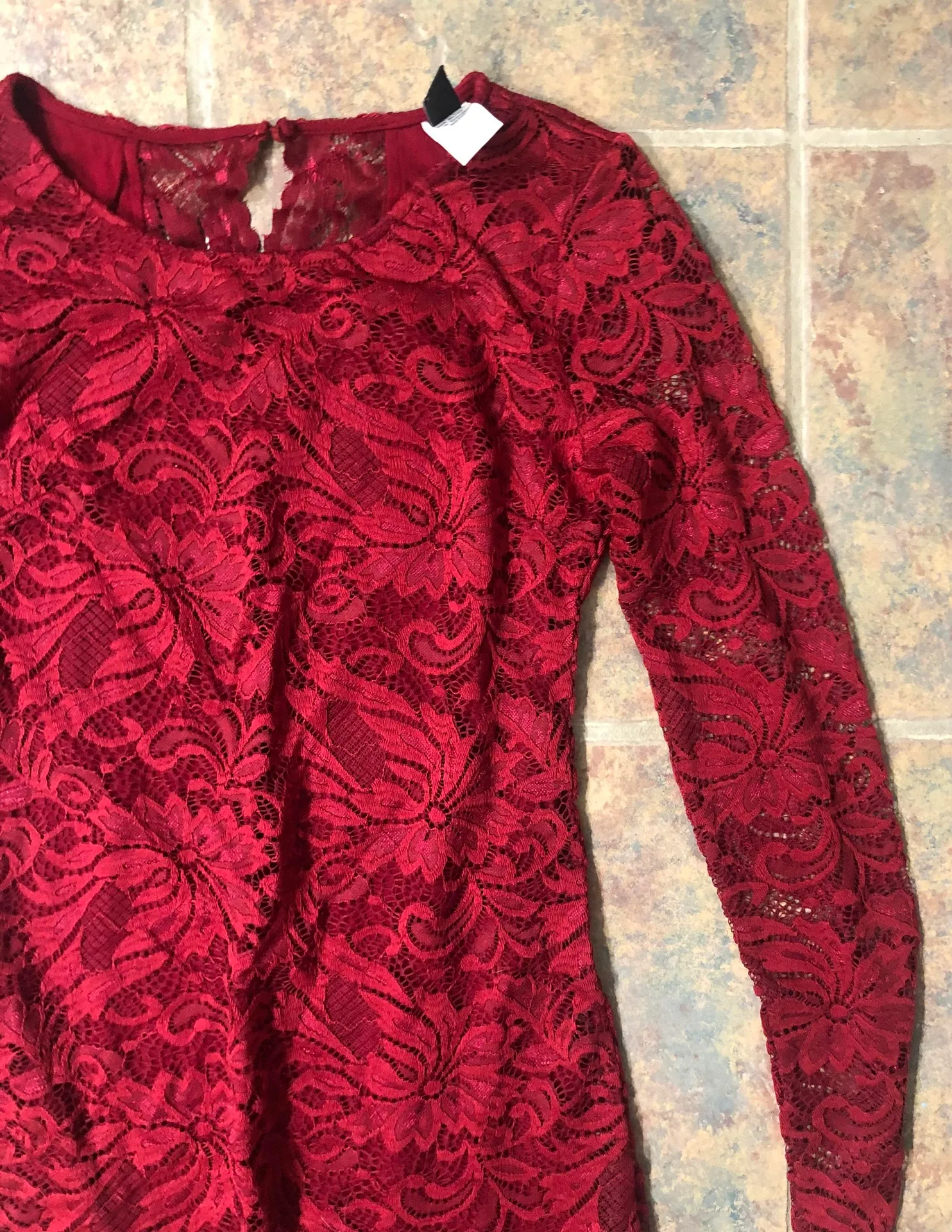 Red Lace Button Dress - Image 3